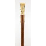 Malacca walking stick with a Japanese Shibayama pommel inlaid with insects, carved with character