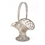 Edward VII pierced silver basket by William Hutton & Sons Ltd, Sheffield 1907, 24cm high, 240.4g :