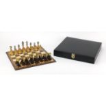 Metal and hardwood chess set with fitted case and board, the largest piece 8.5cm high : For