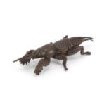 Japanese patinated bronze insect, impressed character marks to the underside, 7cm in length : For