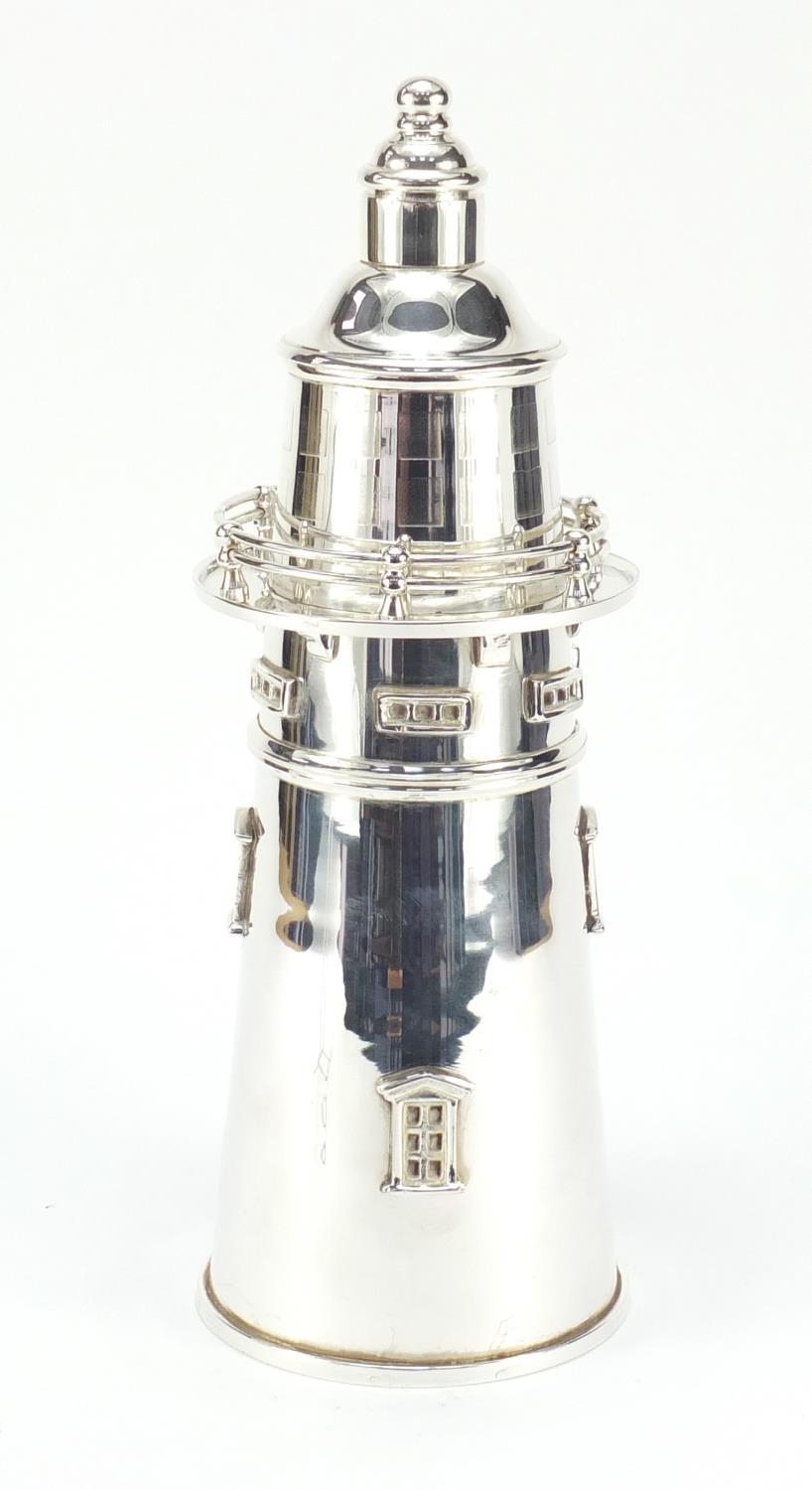 Large silver plated cocktail shaker in the form of a lighthouse, 35.5cm high : For Further Condition - Image 3 of 7