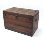 Early Louis Vuitton wooden and metal bound steamer/travelling trunk with twin handles, paper label