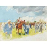 After Rowland Davidson - Horse racing scene, watercolour, framed and glazed, 60cm x 44.5cm : For