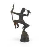 Asian patinated bronze table bell in the form of a huntsman, 20cm high : For Further Condition
