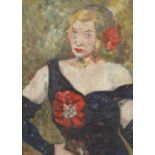 Portrait of a female holding a flower, French Impressionist oil on canvas, mounted and framed,