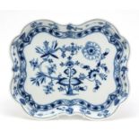 Meissen cabaret tray hand painted in the Blue Onion pattern, crossed sword marks to the base, 41cm x
