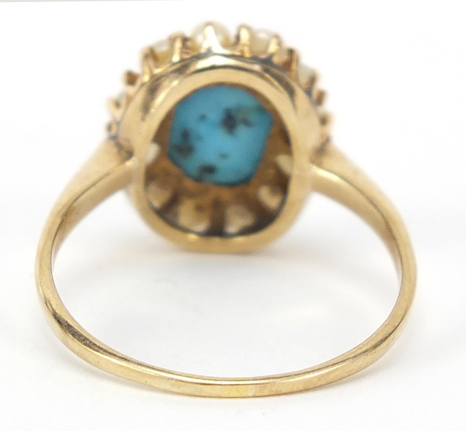 9ct gold turquoise and pearl ring, size P, 2.9g : For Further Condition Reports Please Visit Our - Image 3 of 3