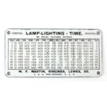 Lamp lighting time perpetual indicator enamel plaque by Royal Letters Patent, 15cm x 7.5cm : For