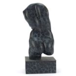 Modernist bronze sculpture of a torso, signed Le Bao, 38cm high : For Further Condition Reports