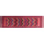 Rectangular Turkish Kilim carpet runner having an all over geometric design, 223cm x 63.5cm : For