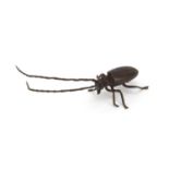 Japanese patinated bronze insect with articulated wings, legs and antennae, 13cm in length : For