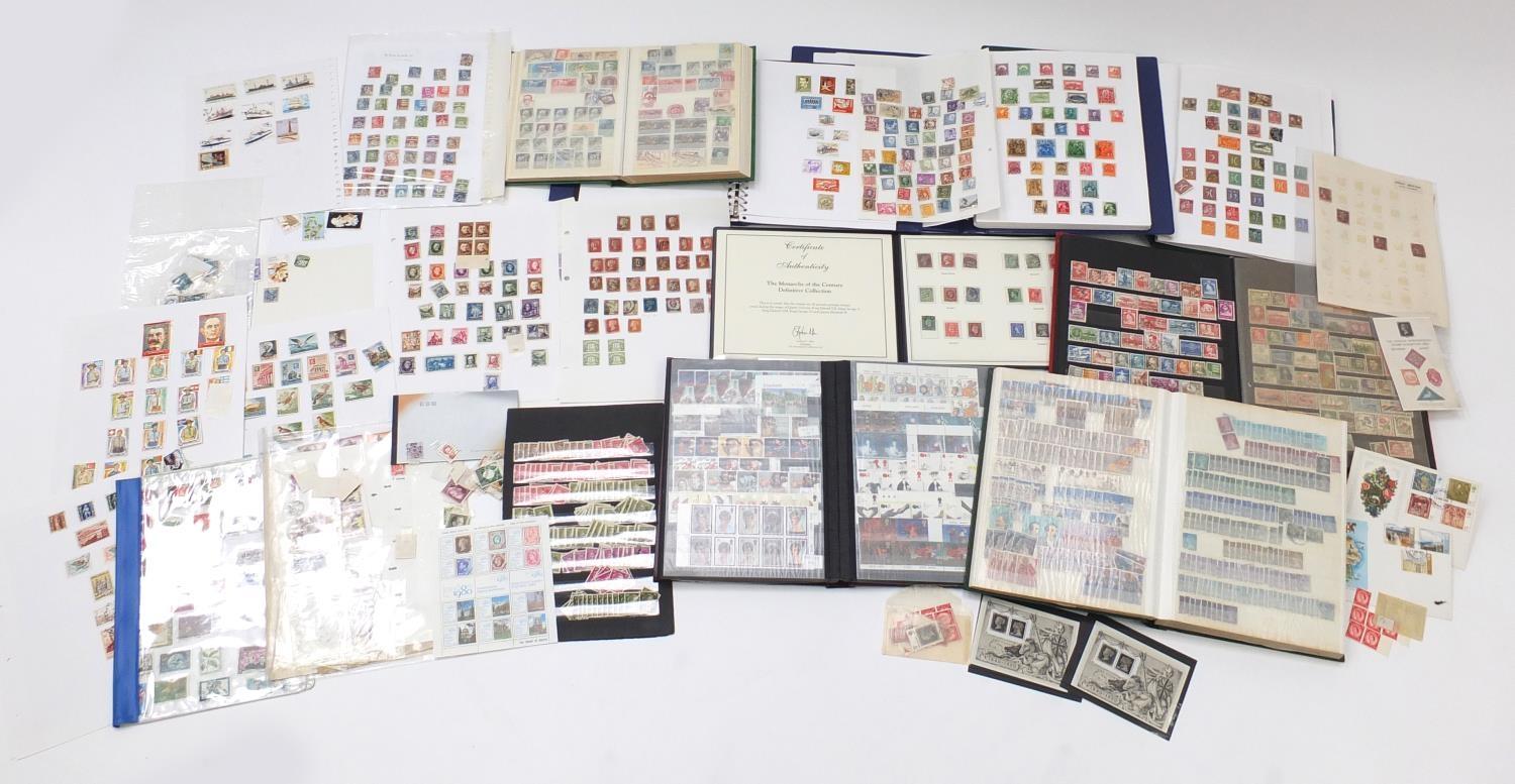 Collection of British and world stamps arranged in albums including Penny Reds, some mint unused and