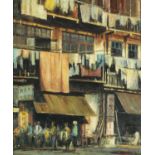 Manner of Edward Seago - Hong Kong street scene, oil on board, framed, 59cm x 49.5cm : For Further