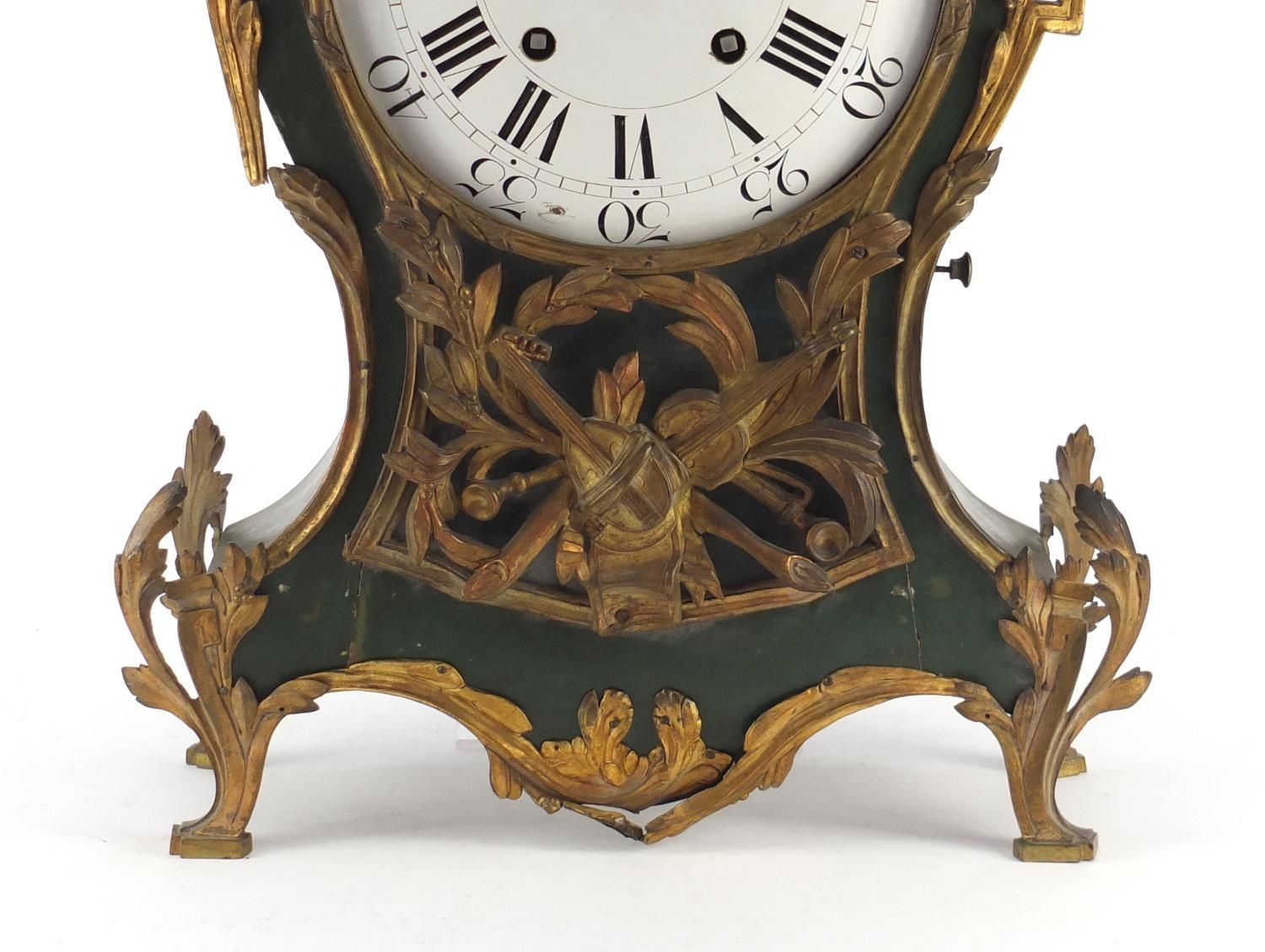 Large 18th/19th century bracket clock with ornate gilt metal mounts and enamel dial, having Roman - Image 4 of 10