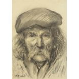 After Keating - Portrait of a Bohemian gentleman, charcoal drawing, mounted, framed and glazed, 34cm