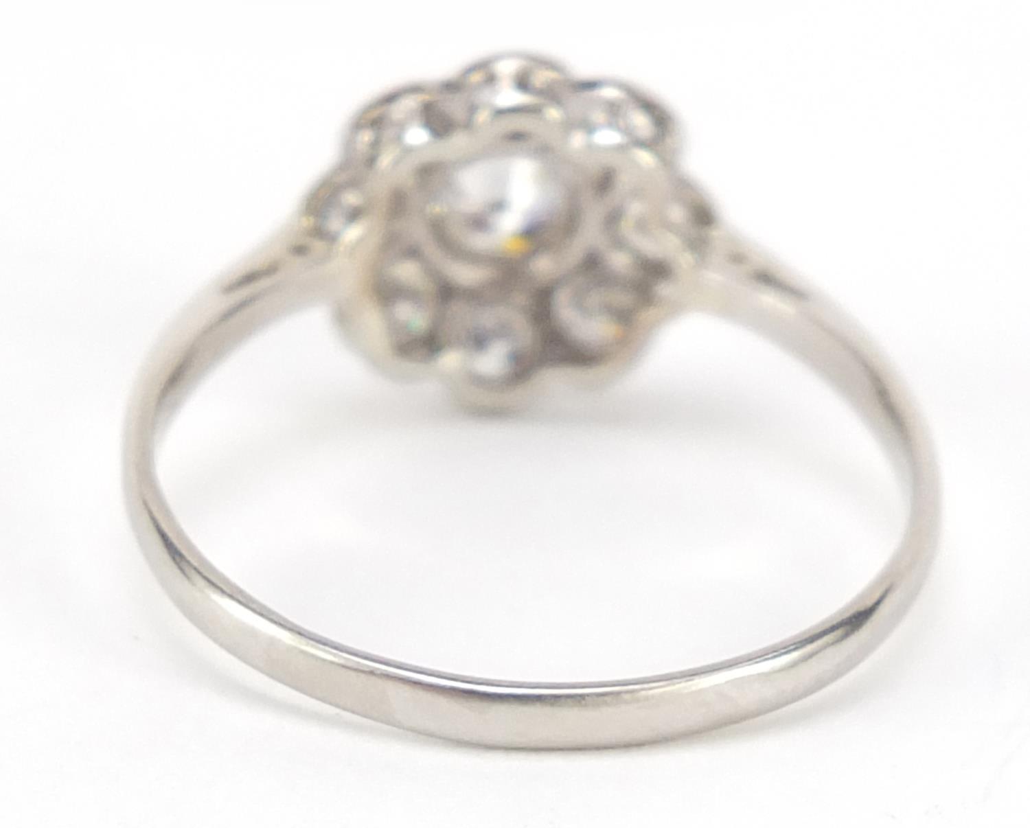 Art Deco platinum and diamond flower head ring, size P, 2.3g : For Further Condition Reports - Image 3 of 4