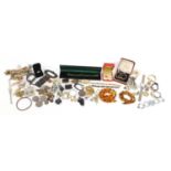 Antique and later costume jewellery and boxes including enamel, buckle, earrings and necklaces : For