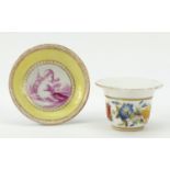 Meissen porcelain dish hand painted with Putti and a patch holder hand painted with flowers, the