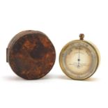 Victorian gilt brass pocket barometer by JH Steward of The Strand London, with velvet and silk lined