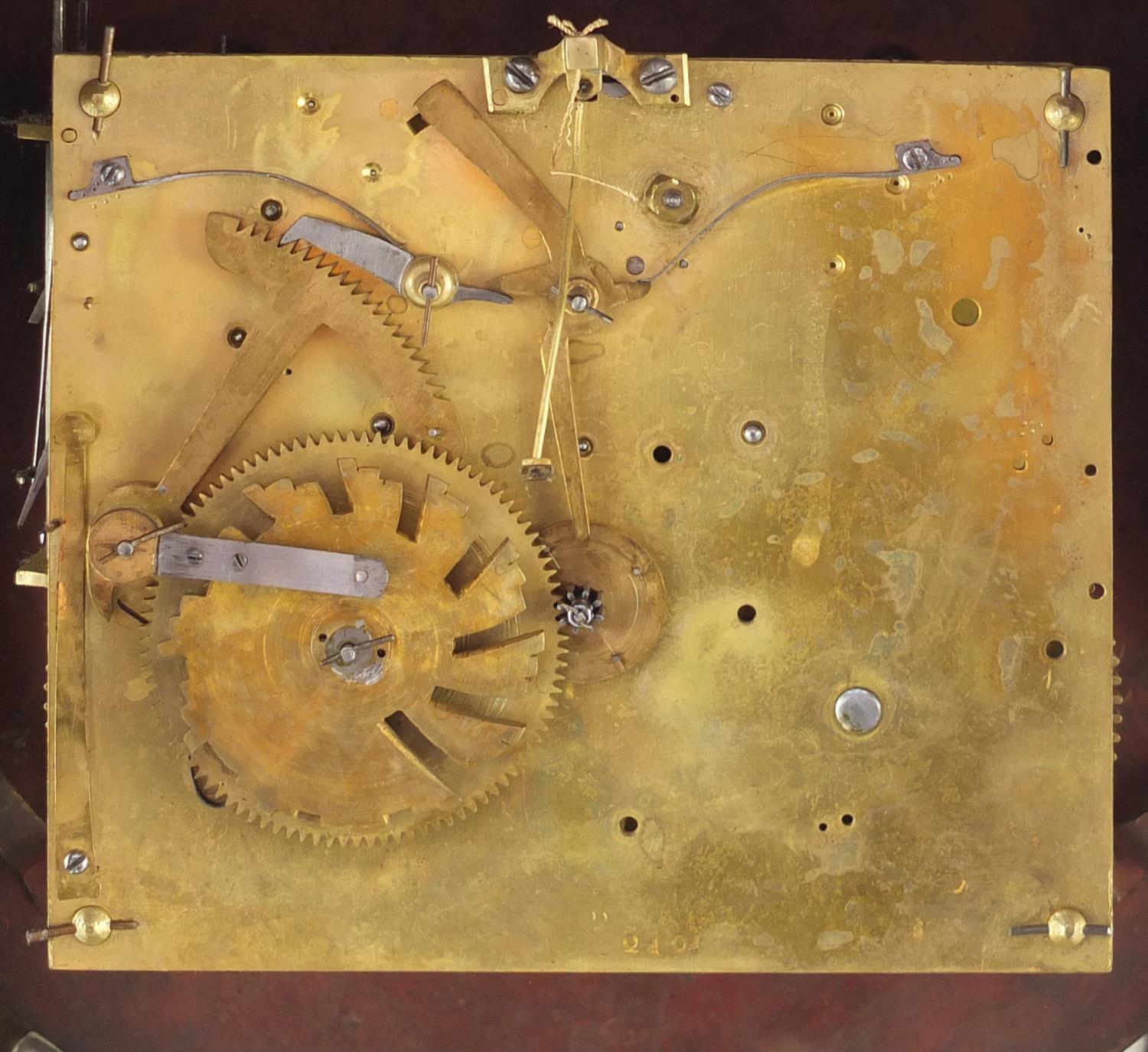 Large 18th/19th century bracket clock with ornate gilt metal mounts and enamel dial, having Roman - Image 7 of 10