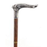 French Art Nouveau hardwood walking stick with silver plated handle engraved Cellard Architect