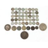 18th century and later British and world coinage, mostly silver, including George III crown, 1856