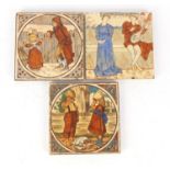 Two Arts & Crafts tiles by George Wooliscroft and one other, each approximately 15.5cm x 15.5cm :