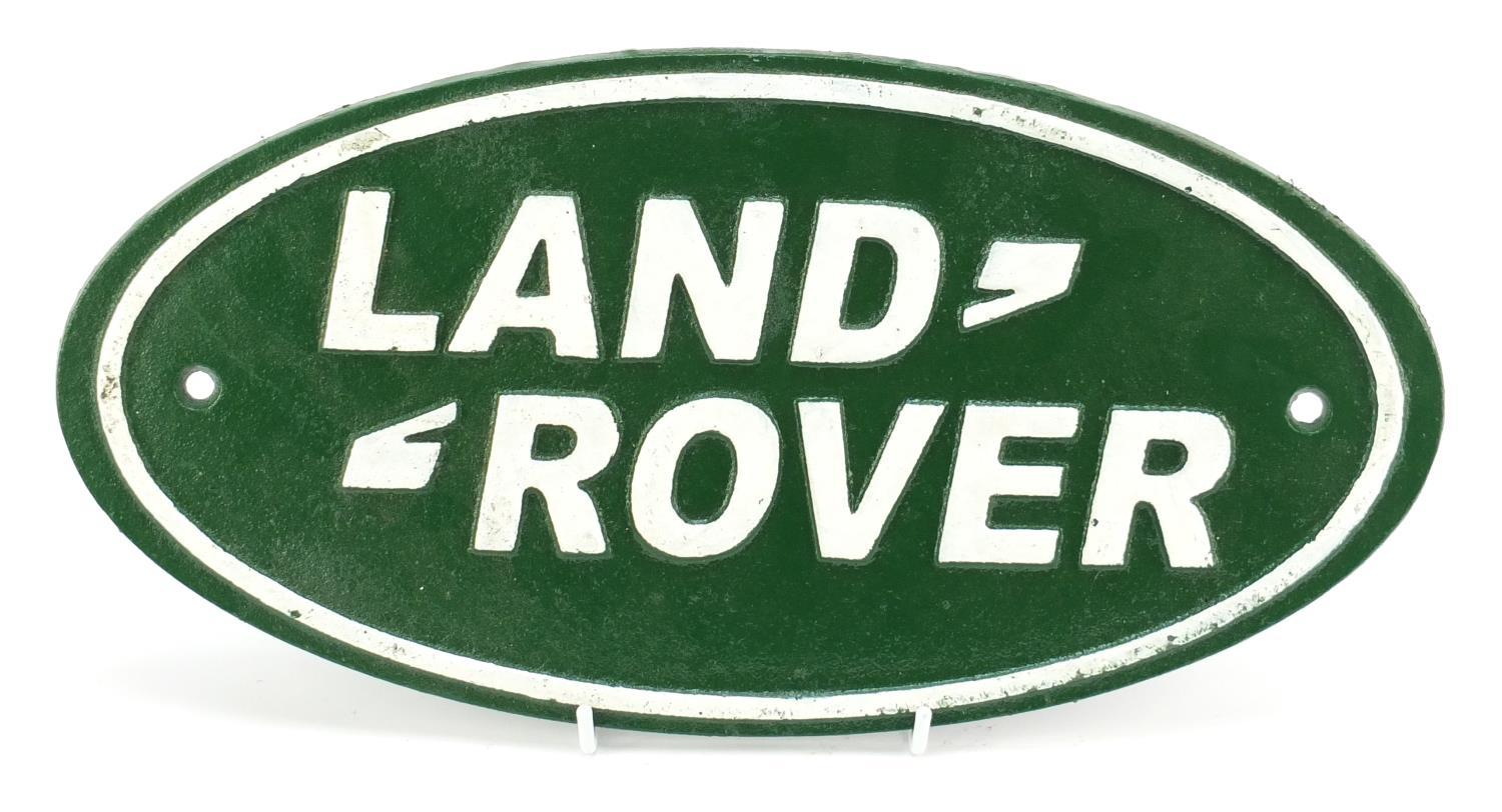 Hand painted metal Land Rover design wall plaque, 35cm x 17cm : For Further Condition Reports Please