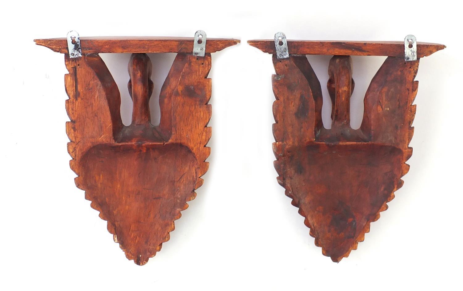 Pair of carved lightwood swan design wall brackets, each 44.5cm high : For Further Condition Reports - Image 2 of 2