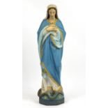 Large floor standing pottery figure of a Madonna standing on a serpent, 115cm high : For Further