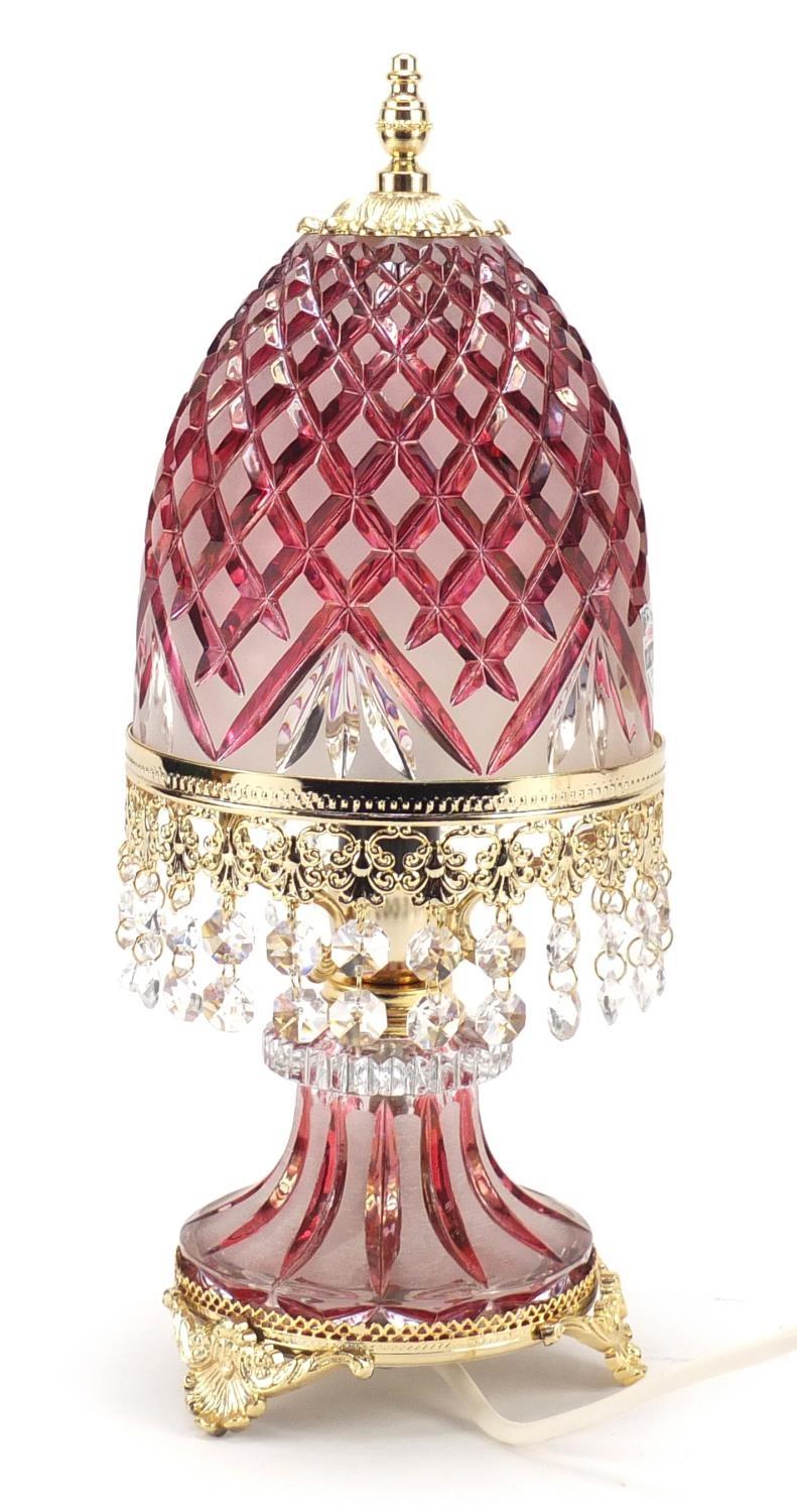 Ornate cranberry and frosted glass table lamp with gilt metal mounts, 36.5cm high : For Further - Image 2 of 5