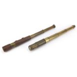 Two brass telescopes including a leather bound two draw example by Britannic : For Further Condition
