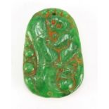 Chinese carved green jade pendant, 5.5cm high : For Further Condition Reports Please Visit Our