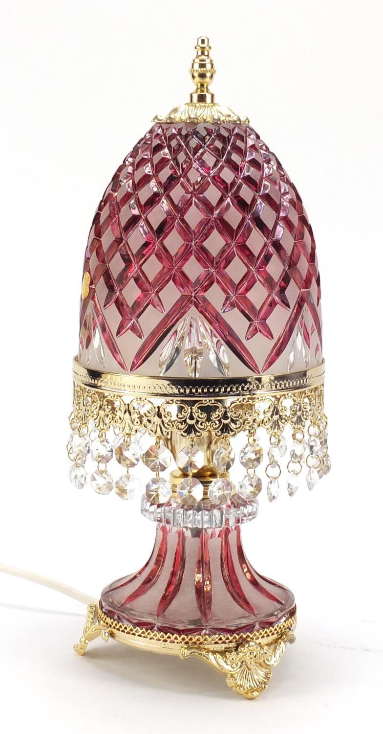 Ornate cranberry and frosted glass table lamp with gilt metal mounts, 36.5cm high : For Further - Image 4 of 5
