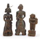 Three 18th/19th century Indian wood carvings of deities, the largest, 30cm high : For Further