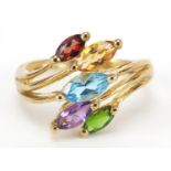 9ct gold multi gem ring, size P, 3.2g : For Further Condition Reports Please Visit Our Website,