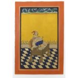 Maharaja sitting on a palanquin, 19th/20th century Indian Udaipur school painting, unframed, 27cm