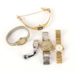 Vintage 9ct gold Alpina wristwatch and four others, the gold watch 30mm in diameter : For Further