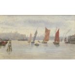 Baroness Helga Von Carmin 1908 - From Greenwich Pier, watercolour, inscribed label verso, mounted,