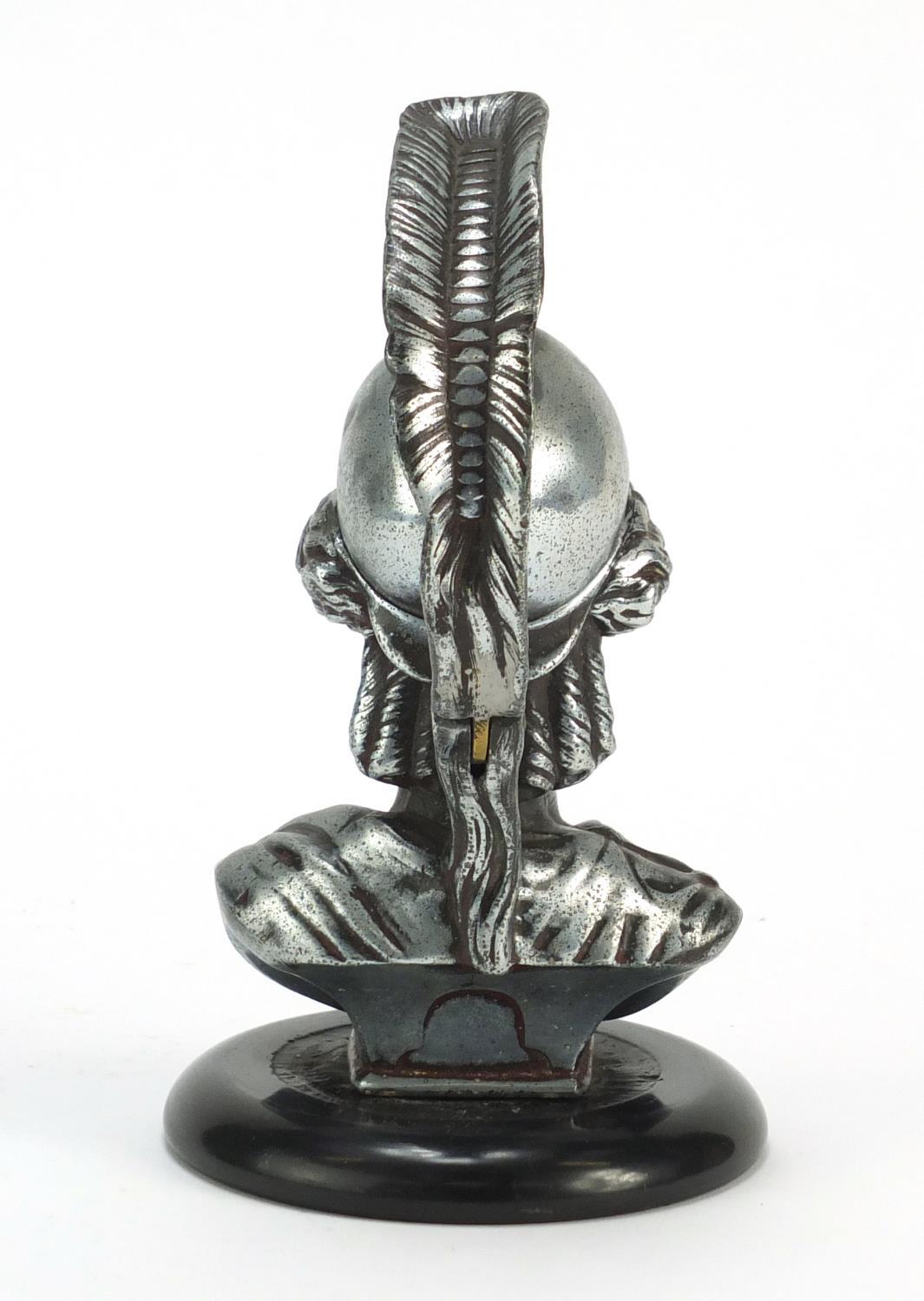 Silvered metal gladiator bust design inkwell with glass liner on circular black slate base, 19cm - Image 8 of 16