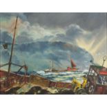 Harold Ing FRSA 1960 - Dartmouth Head, lifeboat at sea, marine oil on board, label verso, mounted