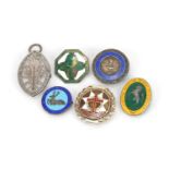 Six silver nursing/hospital badges and lapels, four with enamel comprising Linton Hospital School of