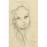Irma Stern 1945 - Portrait of a young girl, pencil on paper, mounted, framed and glazed, 39cm x 24cm