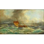 E Temple - Ships on rough seas, 19th century marine oil on canvas, framed, 106cm x 60cm : For