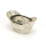 Chinese silver coloured metal ingot, impressed marks, 6.5cm wide : For Further Condition Reports