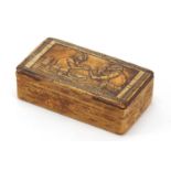 19th century snuff box decorated with two monkeys and flowers, 10cm wide : For Further Condition