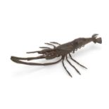 Large Japanese patinated bronze shrimp, 13.5cm in length : For Further Condition Reports Please