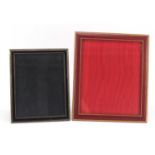 Two tooled leather easel photo frames retailed by Harrods, the largest 35.5cm x 30.5cm, the other