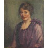 Alex Christie 1927 - Portrait of a lady in a purple dress, signed oil on canvas, unframed, 61cm x