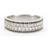 18ct white gold diamond and sapphire four row half eternity ring, size S, 5.6g : For Further